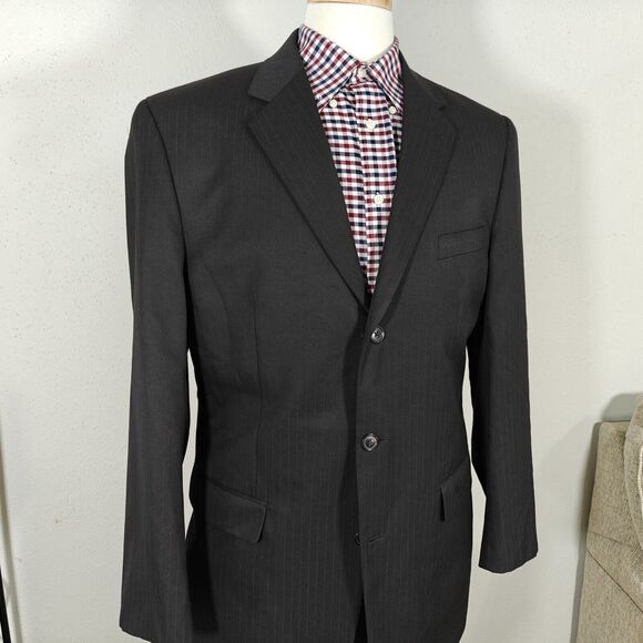 Van Heusen Men's 2PC Suit & Pant Brown Striped Poly Blend Size 42L / 34x32 - Picture 8 of 16